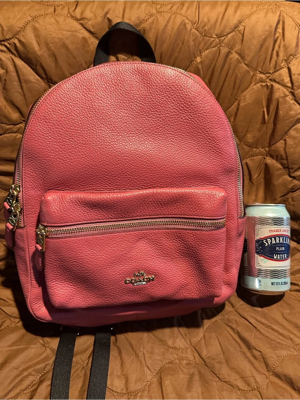 Coach Pink Pebbled Leather Small Backpack with Gold Hardware